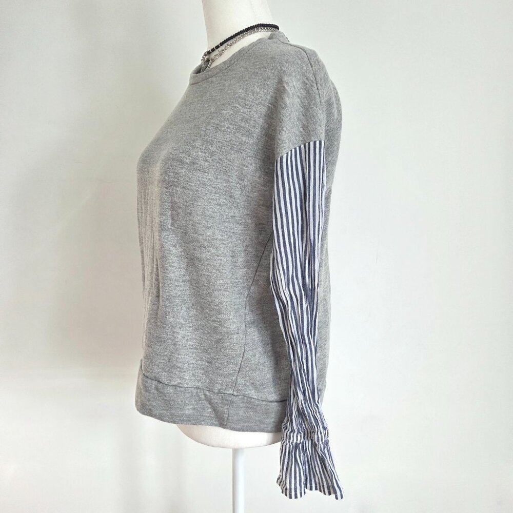 Mixed Media Bell Sleeve Sweatshirt‎ Medium Blue Stripes Preppy Coastal Old Money - Picture 5 of 16